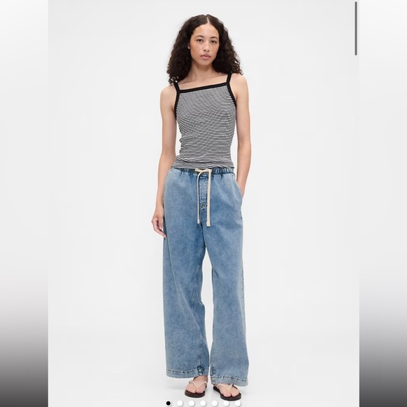 GAP Denim - Gap High Rise Pull On Wide Leg Jeans Womens Medium Blue Light Wash